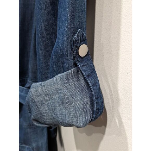 Gabrielle Union New York & Co Chambray Tab Sleeve Zip Front Tie Belt Romper, XS - Picture 12 of 15